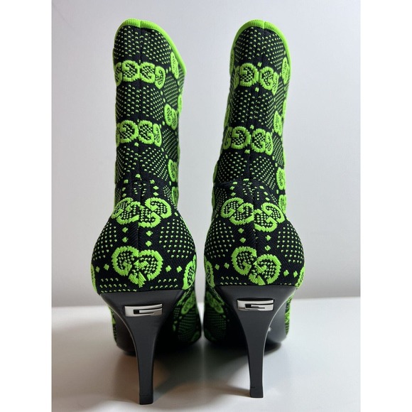 GUCCI 1250$ Women's Black Green GG Knit Ankle Boots - Pointed Toe G EU 37.5 - Picture 3 of 9
